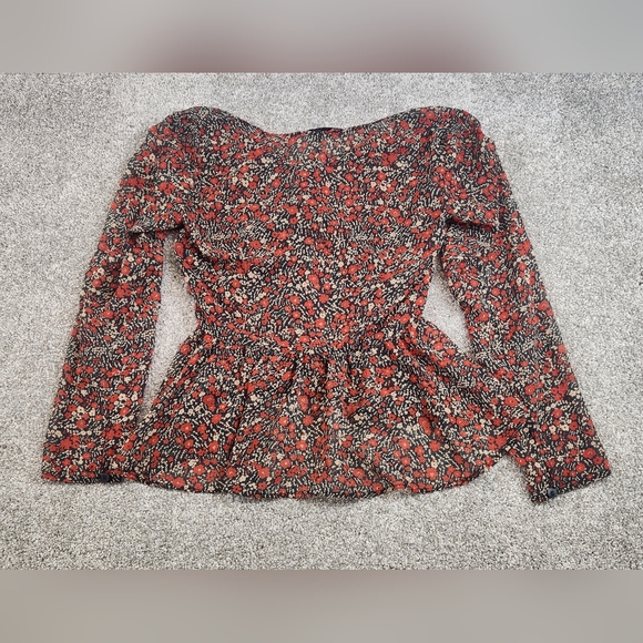 Zara Womens Floral Sheer Peplum Blouse Top Red Size Medium Boho - Picture 2 of 3